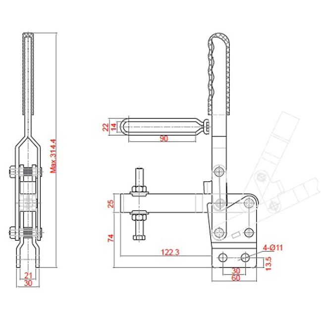 Vendita online Bloccaggio verticale base dritta braccio regolabile 310 Kg.